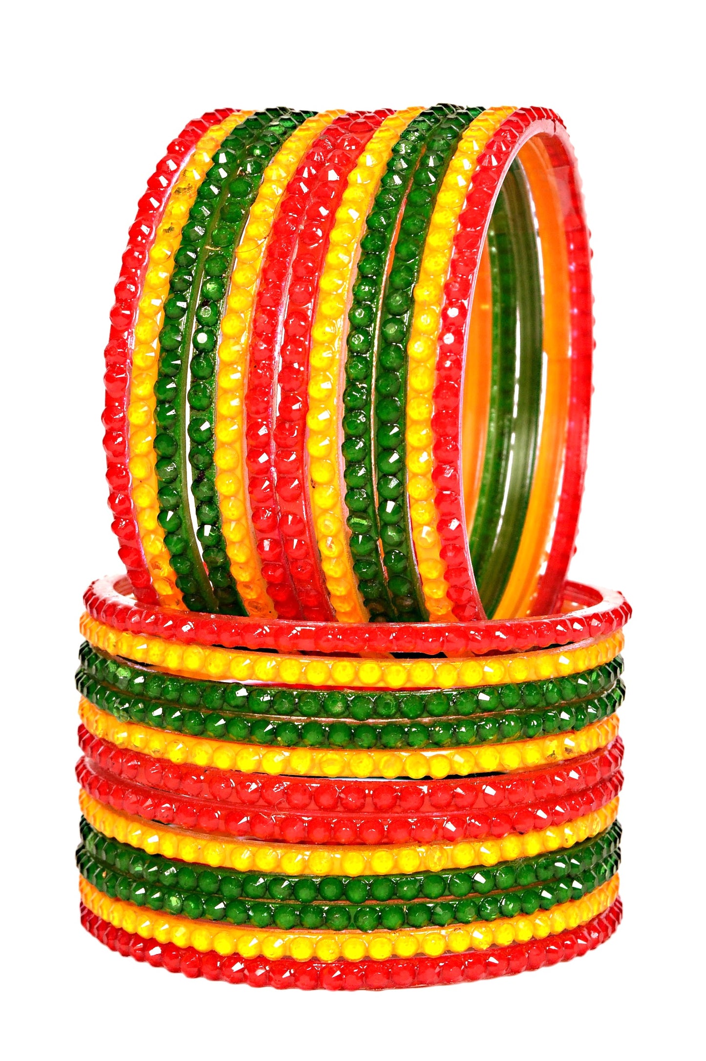 Swara Creations Red Green Yellow Glass Bangles set