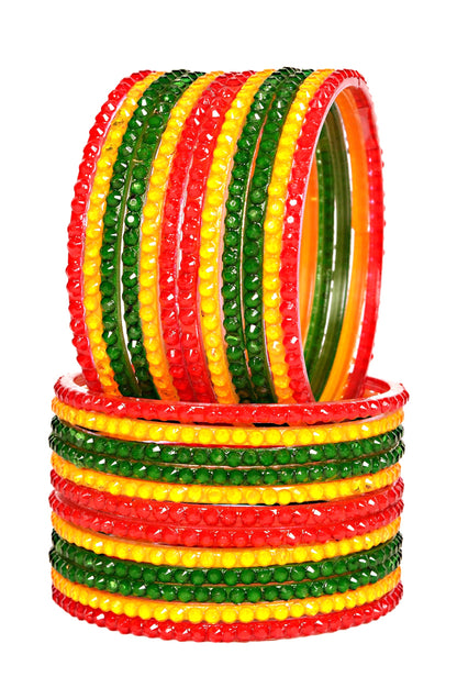 Swara Creations Red Green Yellow Glass Bangles set