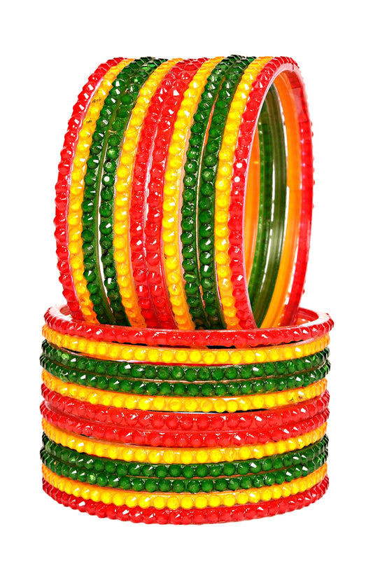 Swara Creations Red Green Yellow Glass Bangles set