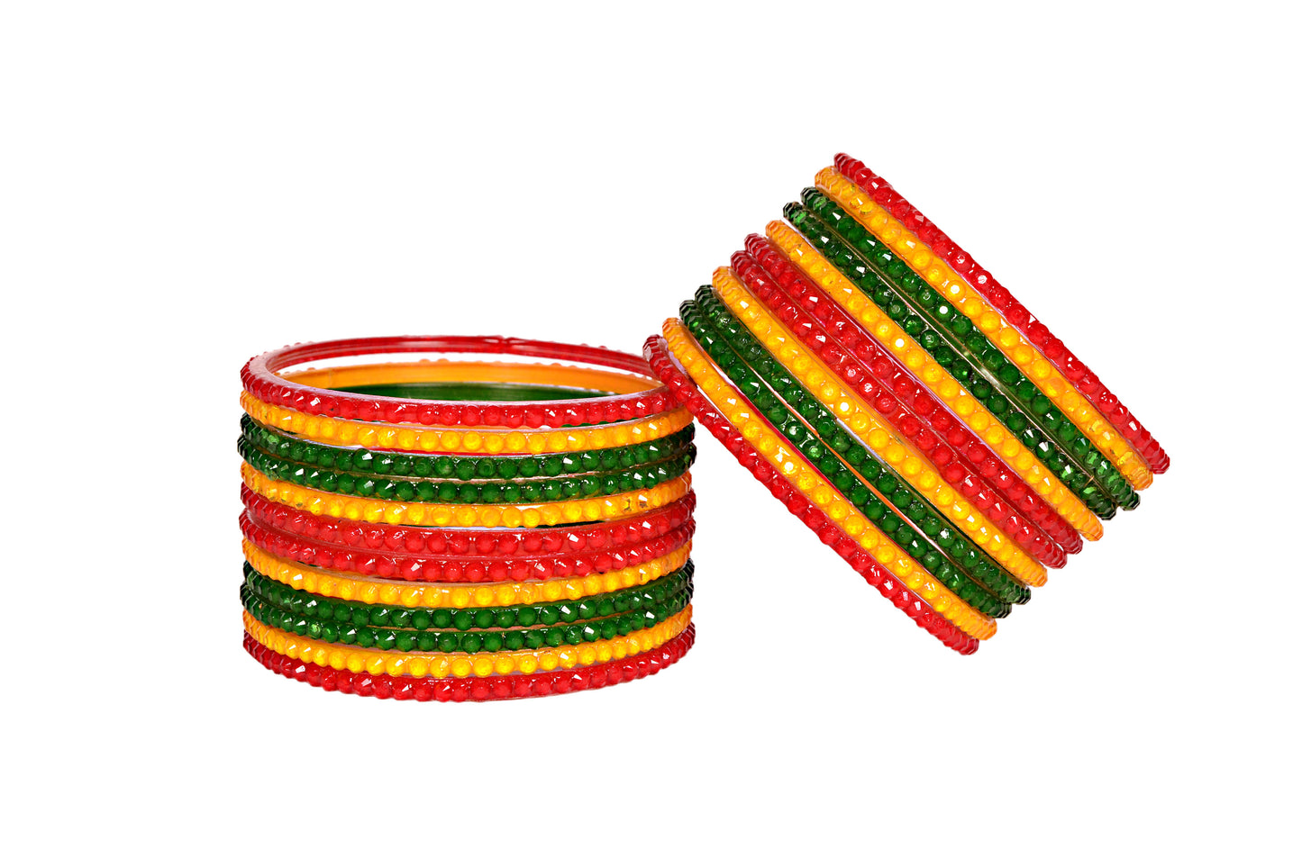Swara Creations Red Green Yellow Glass Bangles set