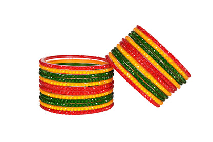 Swara Creations Red Green Yellow Glass Bangles set