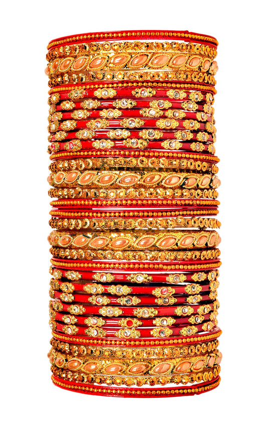 Swara Creations Red Glass Bangles set for women/thread Zirconia