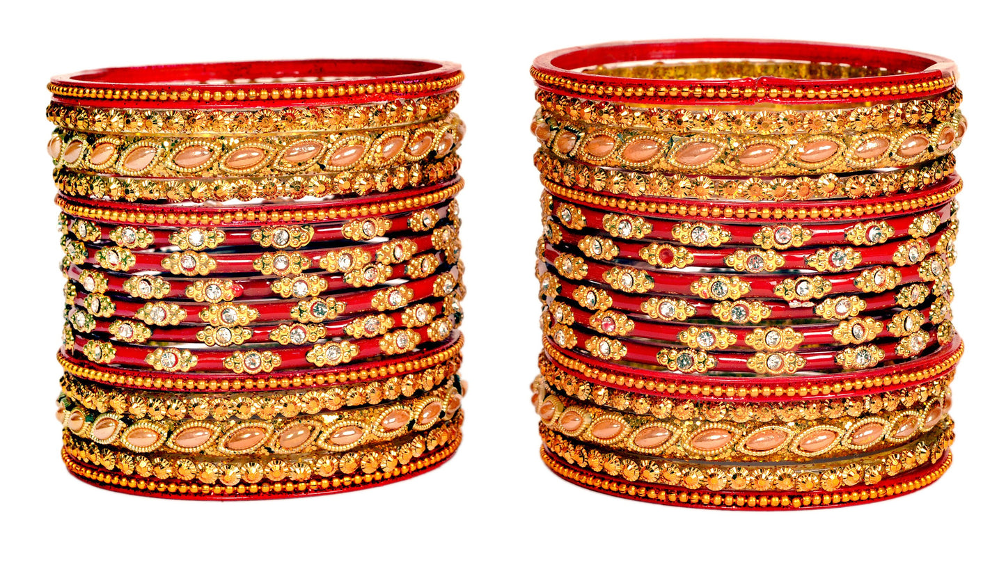 Swara Creations Red Glass Bangles set for women/thread Zirconia