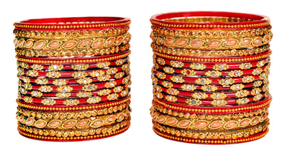 Swara Creations Red Glass Bangles set for women/thread Zirconia