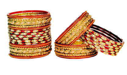 Swara Creations Red Glass Bangles set for women/thread Zirconia