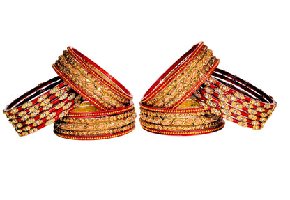 Swara Creations Red Glass Bangles set for women/thread Zirconia