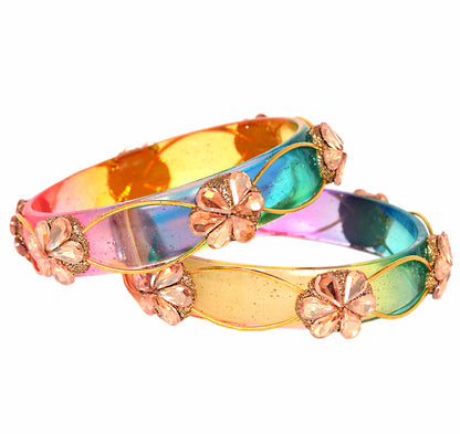 Swara Creations Crystal Bangles for Women/Flower Design Kada Set (SKU295)