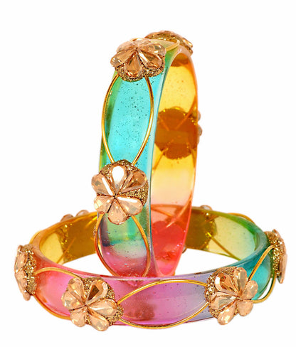 Swara Creations Crystal Bangles for Women/Flower Design Kada Set (SKU295)