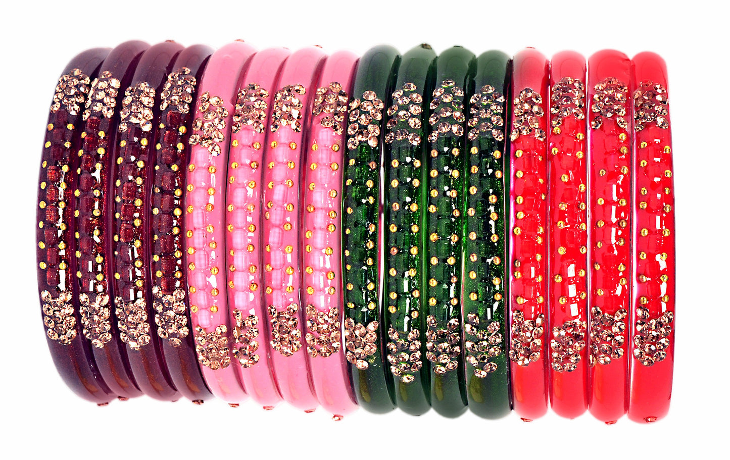 Swara Creations Glass Bangles/Kadas for Women | Studded with Zircon & Golden dots (SKU296)