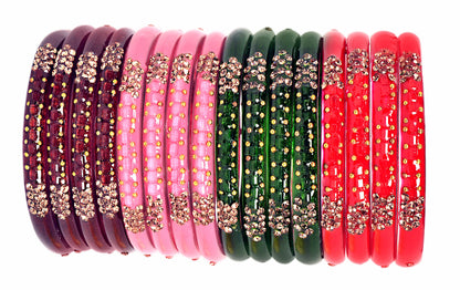 Swara Creations Glass Bangles/Kadas for Women | Studded with Zircon & Golden dots (SKU296)