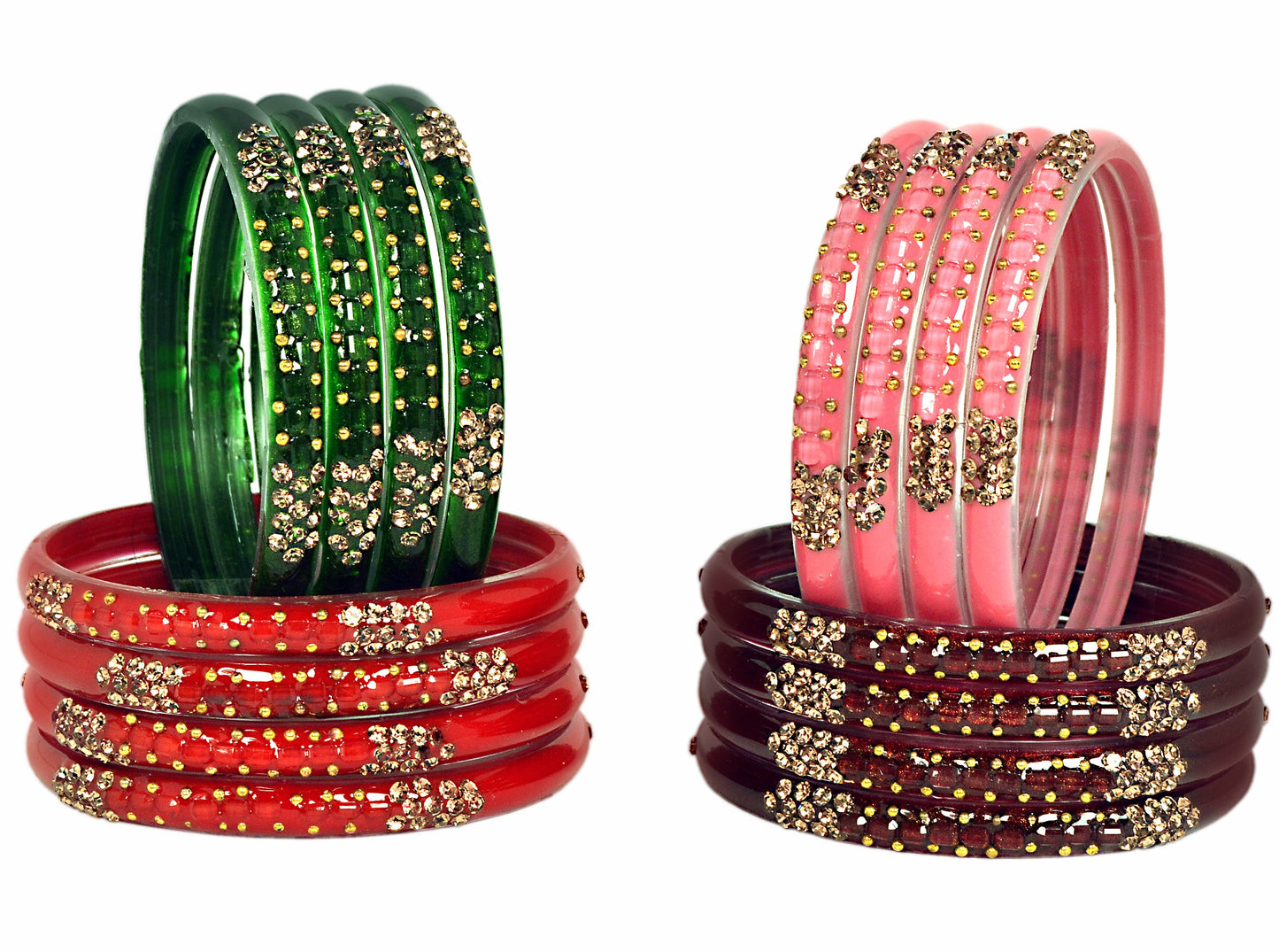 Swara Creations Glass Bangles/Kadas for Women | Studded with Zircon & Golden dots (SKU296)