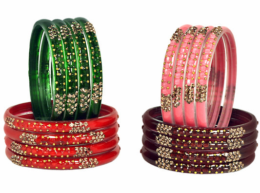 Swara Creations Glass Bangles/Kadas for Women | Studded with Zircon & Golden dots (SKU296)