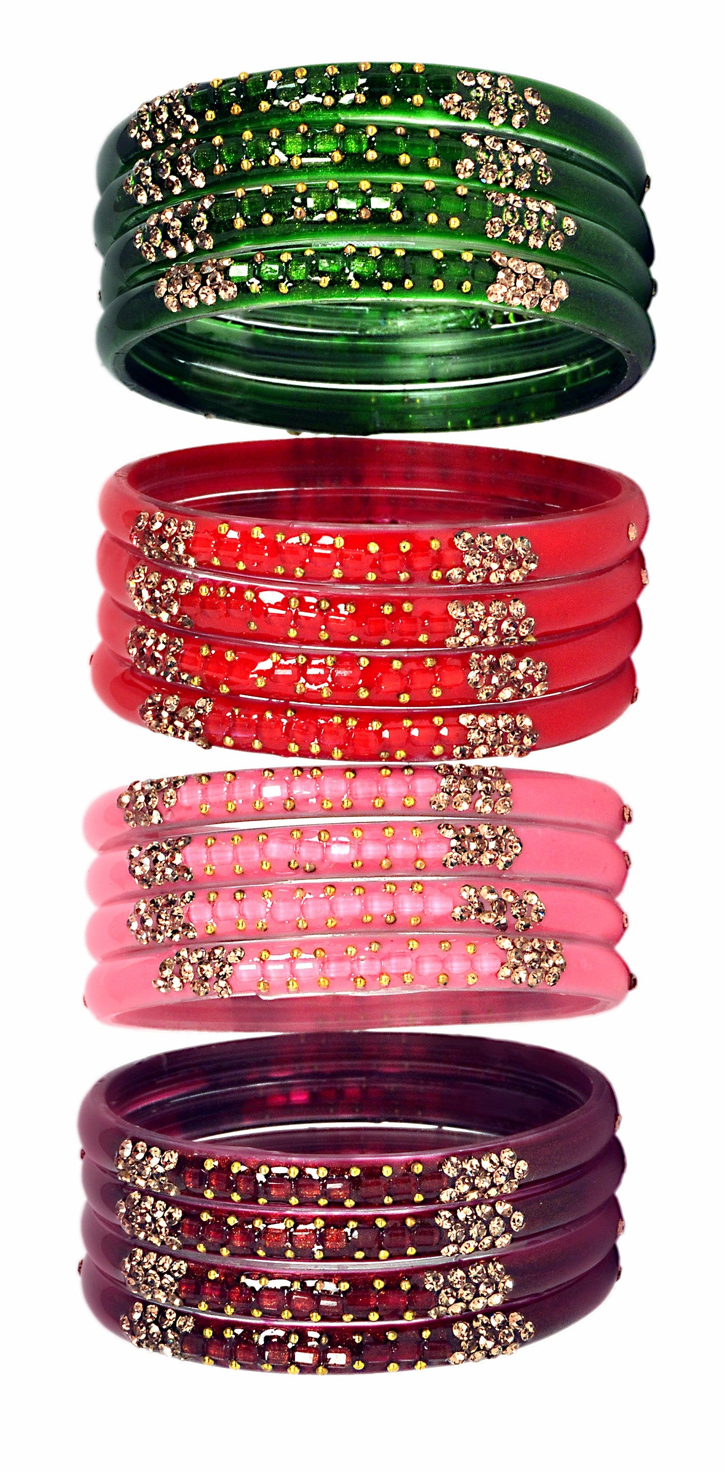 Swara Creations Glass Bangles/Kadas for Women | Studded with Zircon & Golden dots (SKU296)