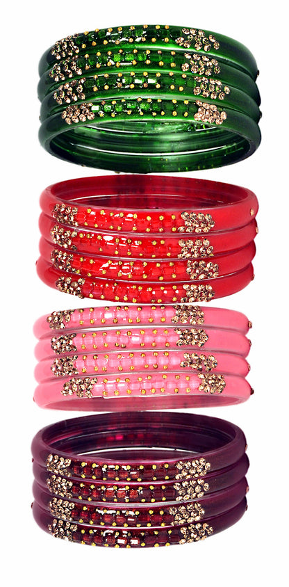 Swara Creations Glass Bangles/Kadas for Women | Studded with Zircon & Golden dots (SKU296)
