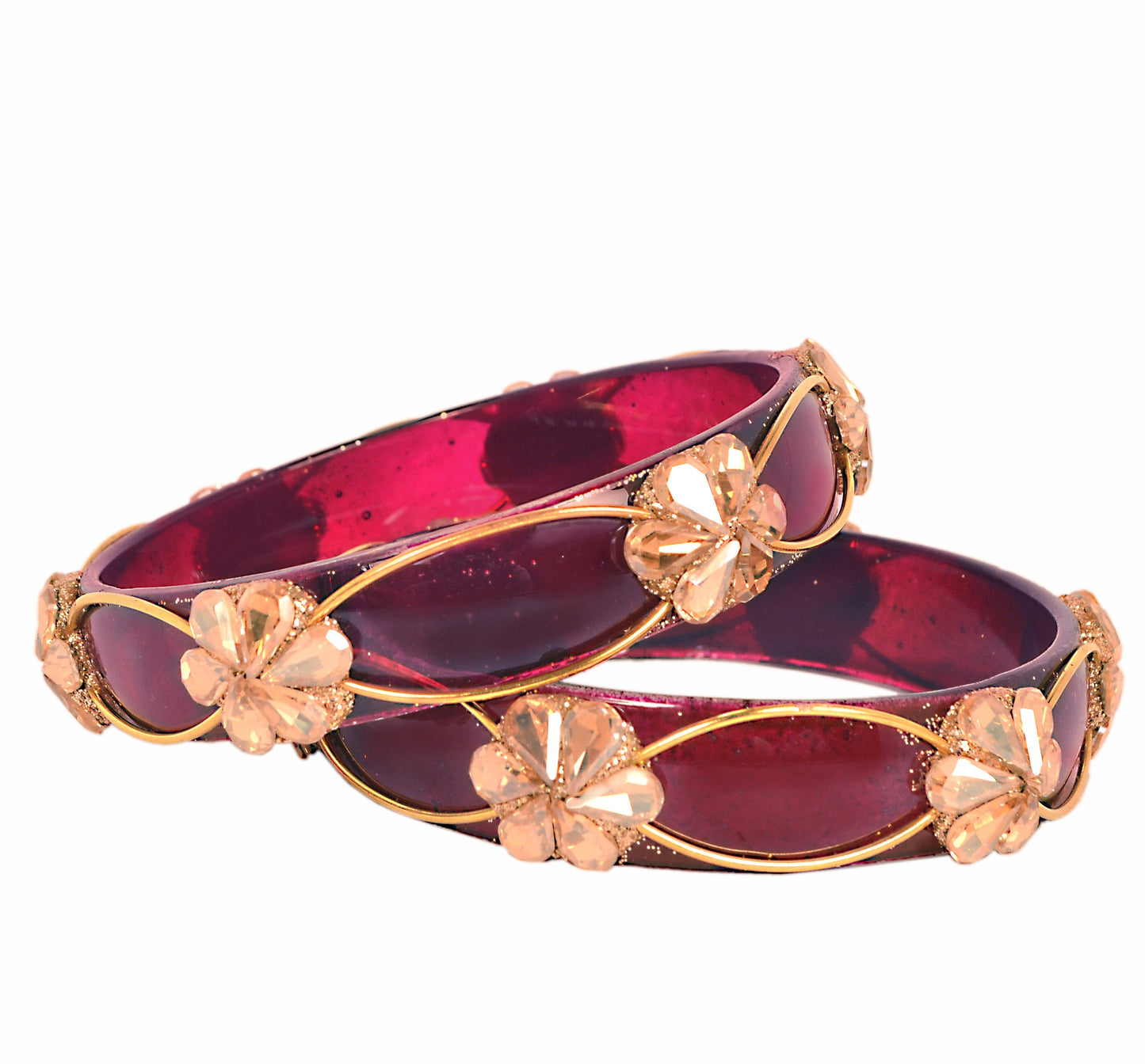Swara Creations Crystal Bangles for Women/Flower Design Kada Set (SKU295)