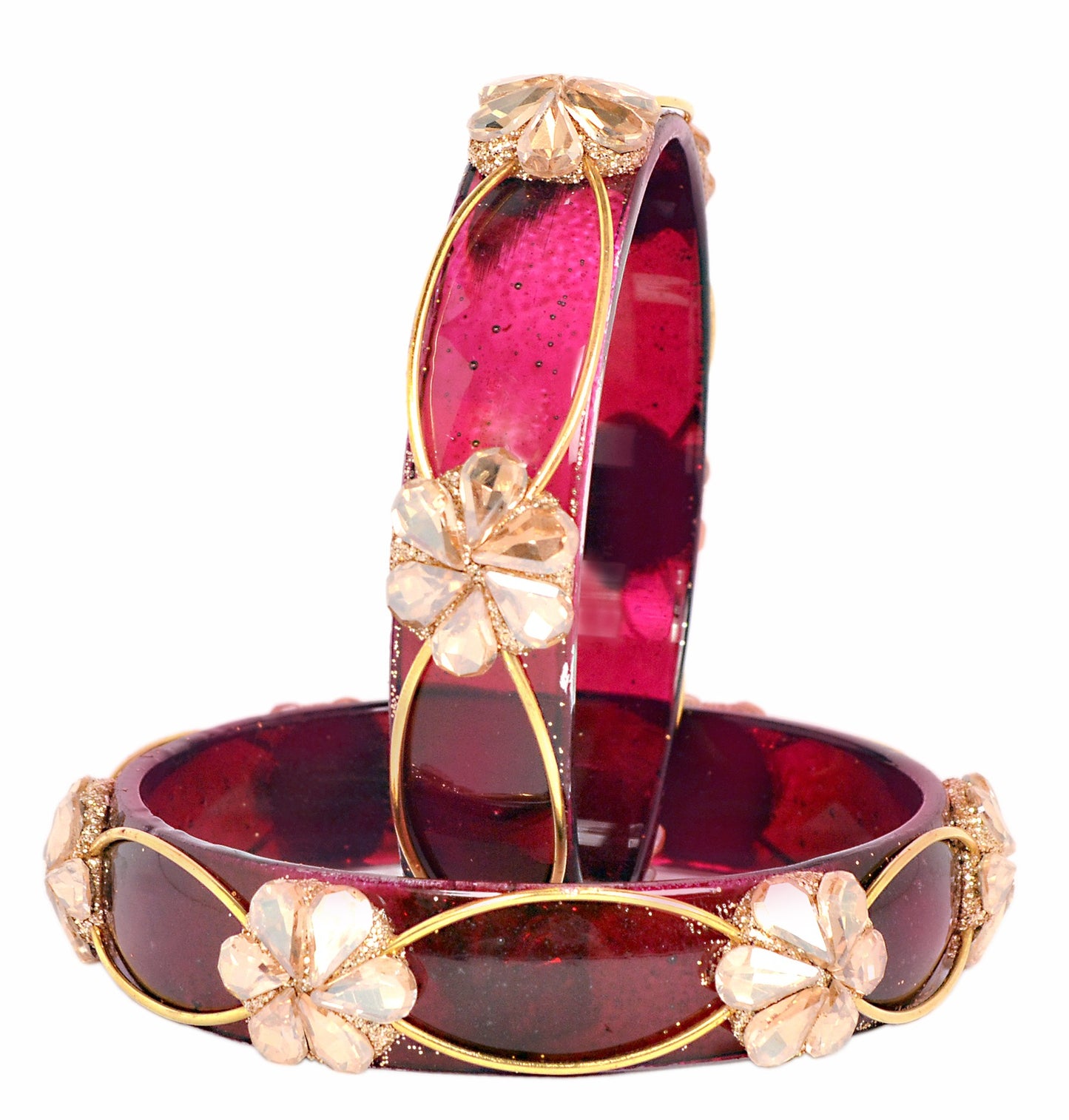 Swara Creations Crystal Bangles for Women/Flower Design Kada Set (SKU295)