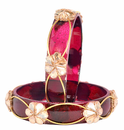Swara Creations Crystal Bangles for Women/Flower Design Kada Set (SKU295)