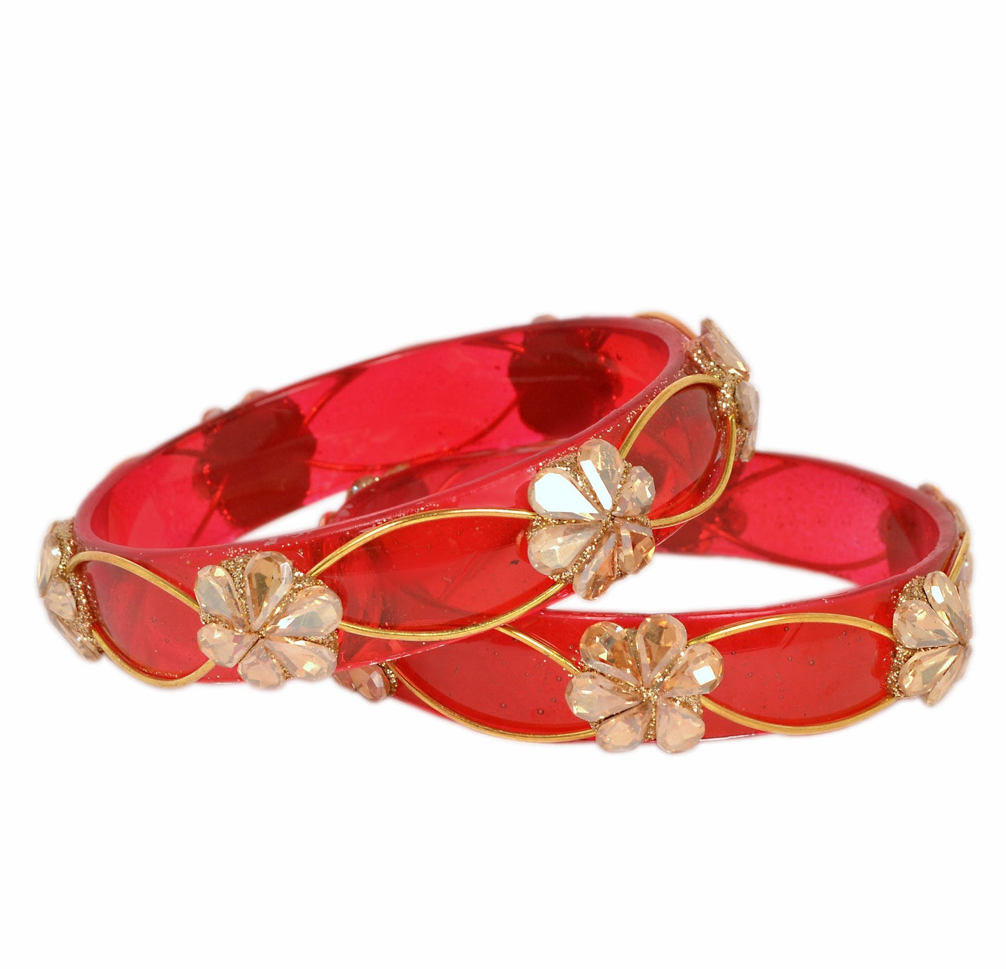 Swara Creations Crystal Bangles for Women/Flower Design Kada Set (SKU295)