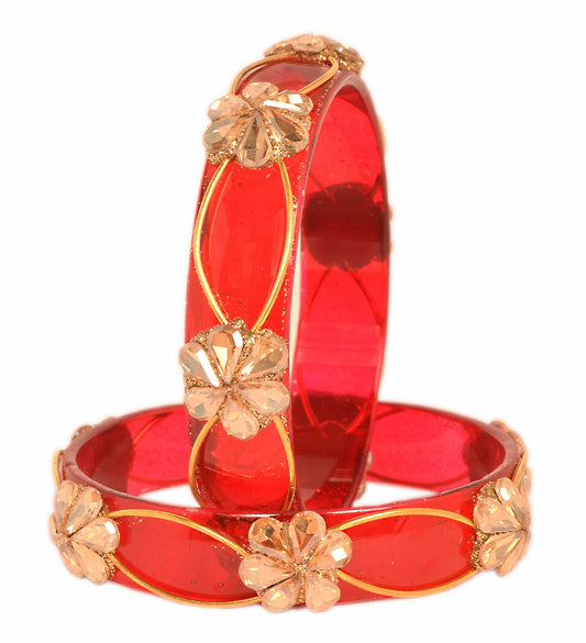 Swara Creations Crystal Bangles for Women/Flower Design Kada Set (SKU295)