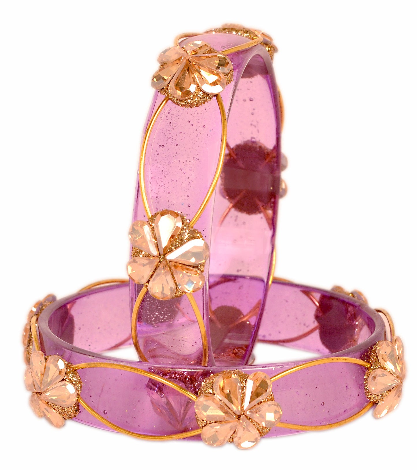Swara Creations Crystal Bangles for Women/Flower Design Kada Set (SKU295)