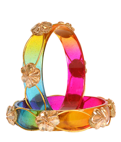 Swara Creations Crystal Bangles for Women/Flower Design Kada Set (SKU295)
