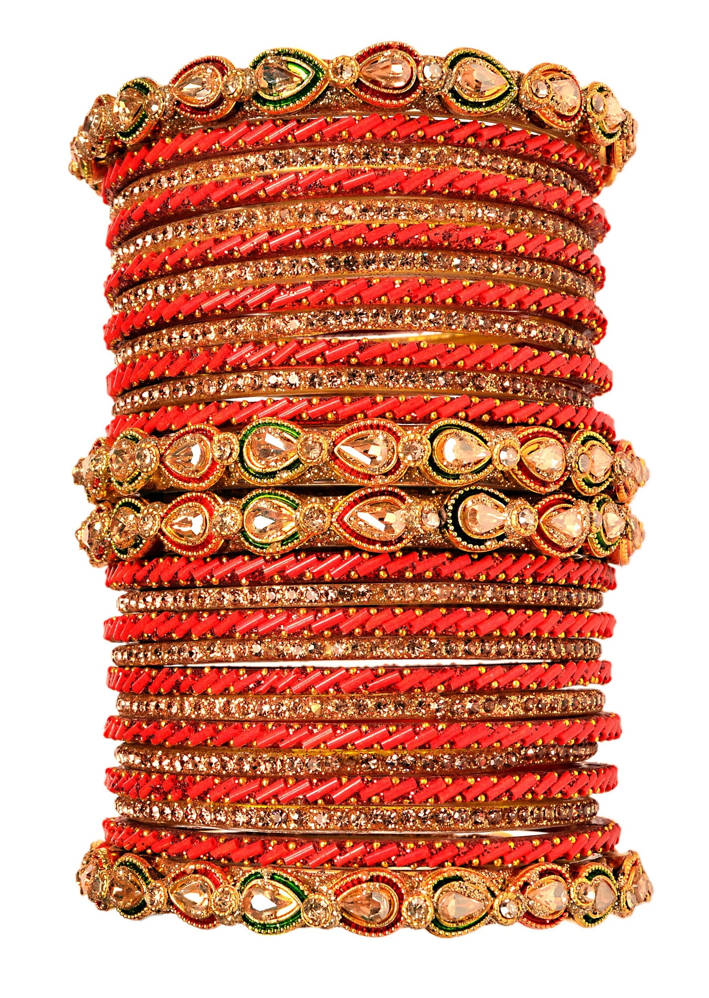 Swara Creations Red Maroon Green Glass Bangles Kada set for women (SKU298)