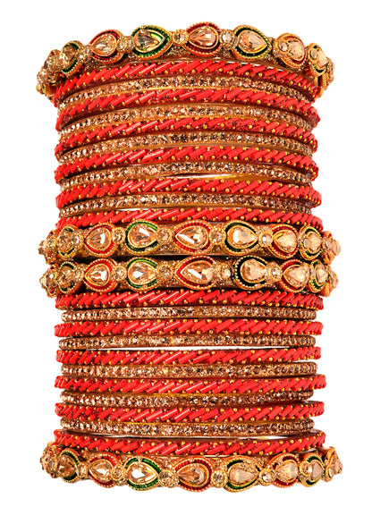 Swara Creations Red Maroon Green Glass Bangles Kada set for women (SKU298)