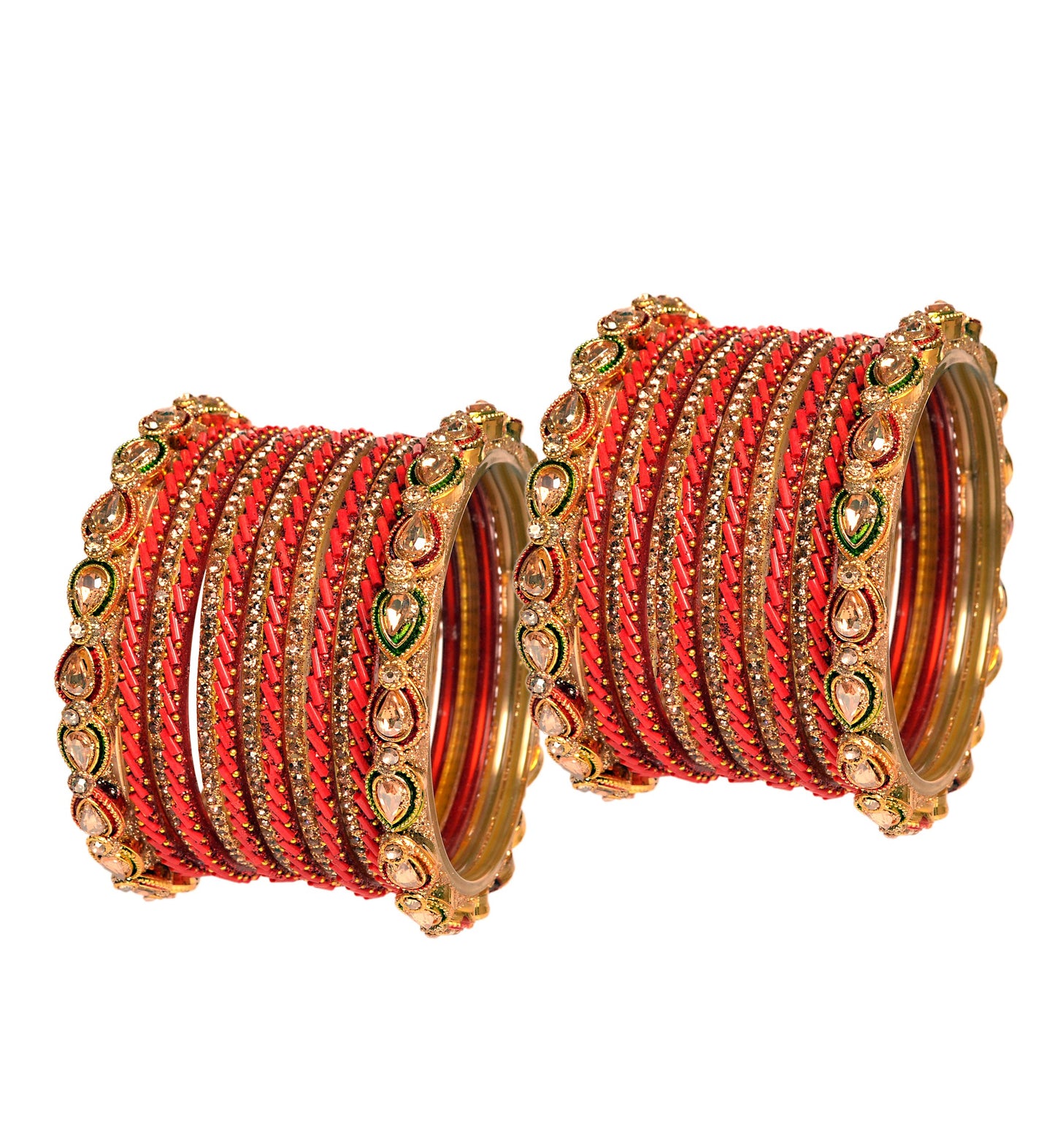 Swara Creations Red Maroon Green Glass Bangles Kada set for women (SKU298)