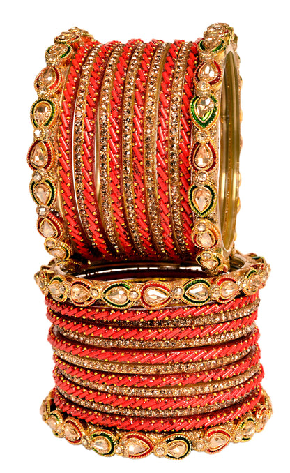 Swara Creations Red Maroon Green Glass Bangles Kada set for women (SKU298)