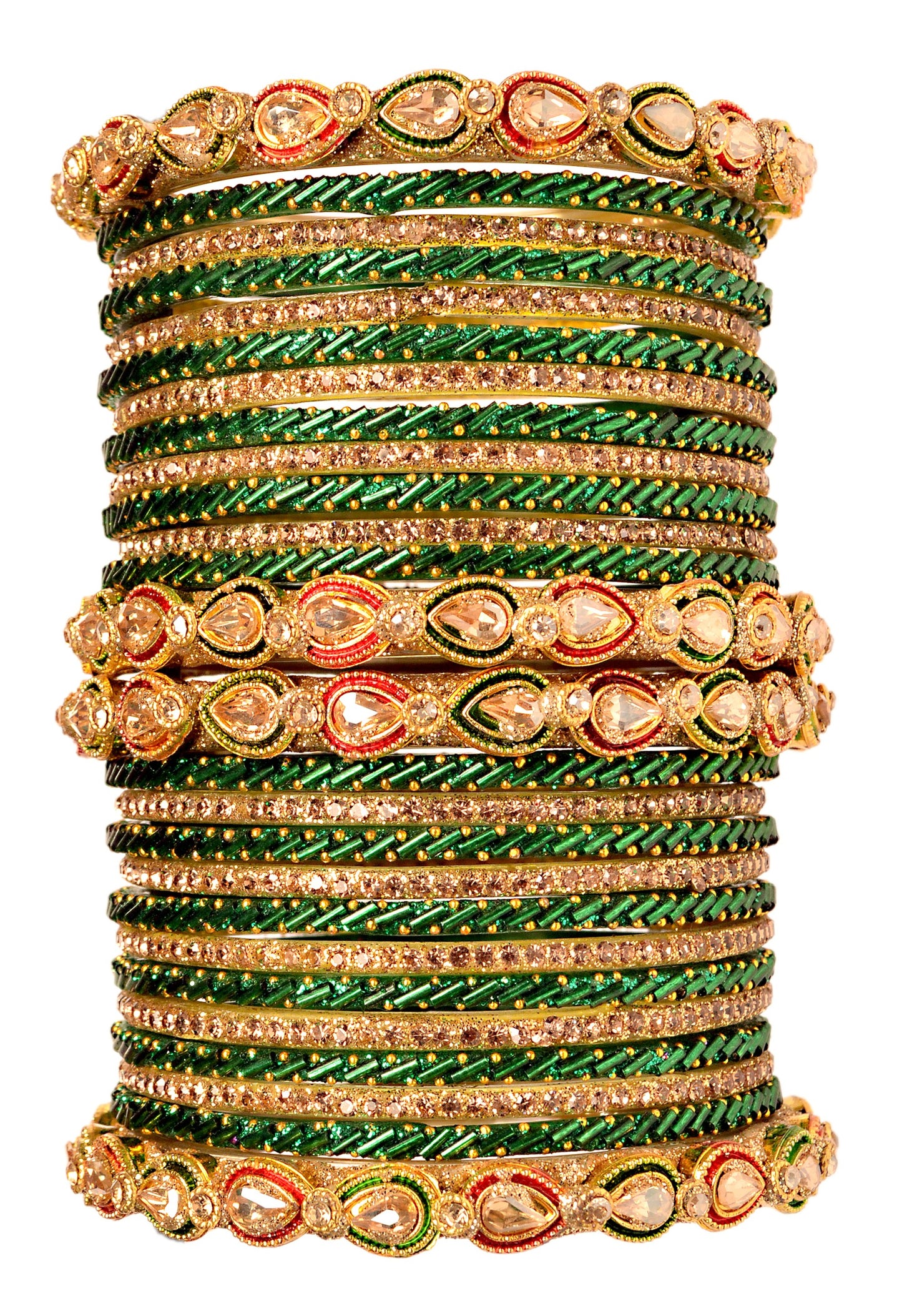 Swara Creations Red Maroon Green Glass Bangles Kada set for women (SKU298)