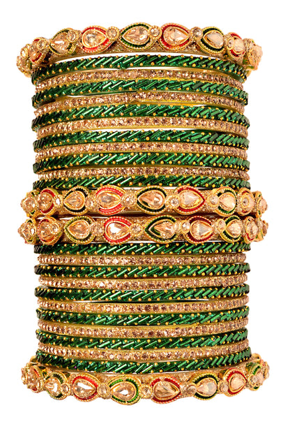Swara Creations Red Maroon Green Glass Bangles Kada set for women (SKU298)