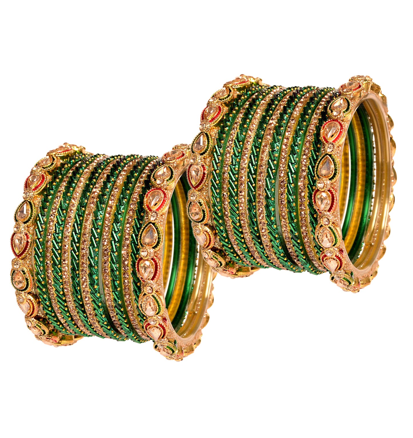 Swara Creations Red Maroon Green Glass Bangles Kada set for women (SKU298)