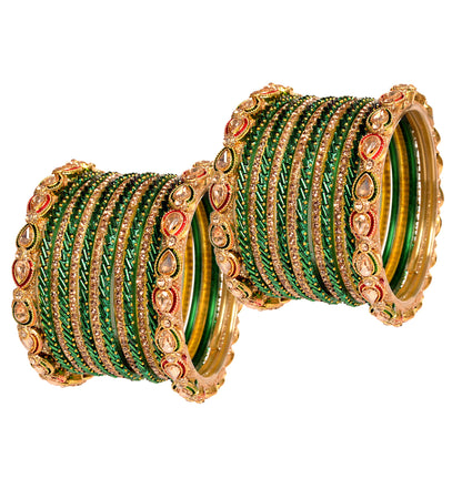 Swara Creations Red Maroon Green Glass Bangles Kada set for women (SKU298)