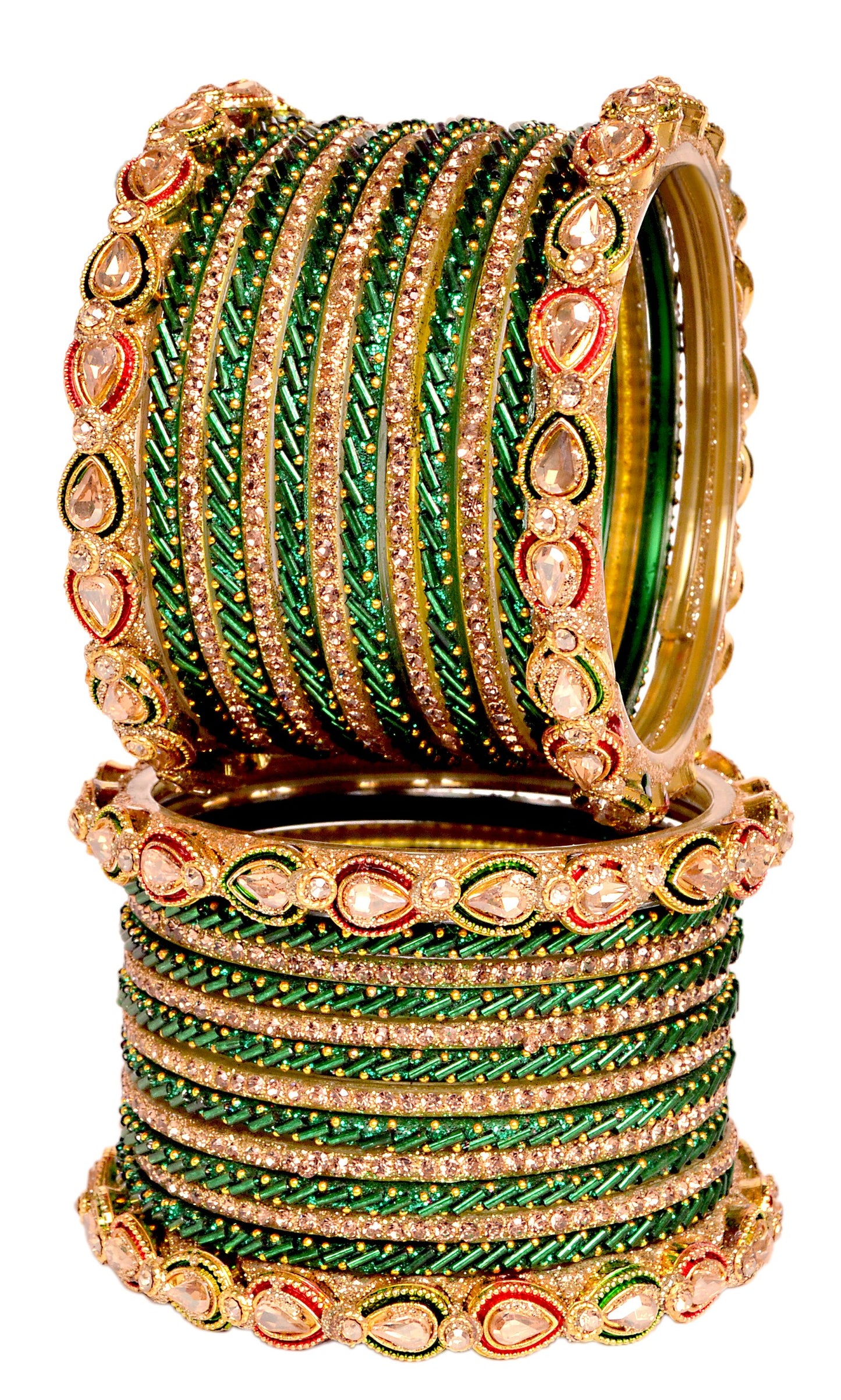 Swara Creations Red Maroon Green Glass Bangles Kada set for women (SKU298)