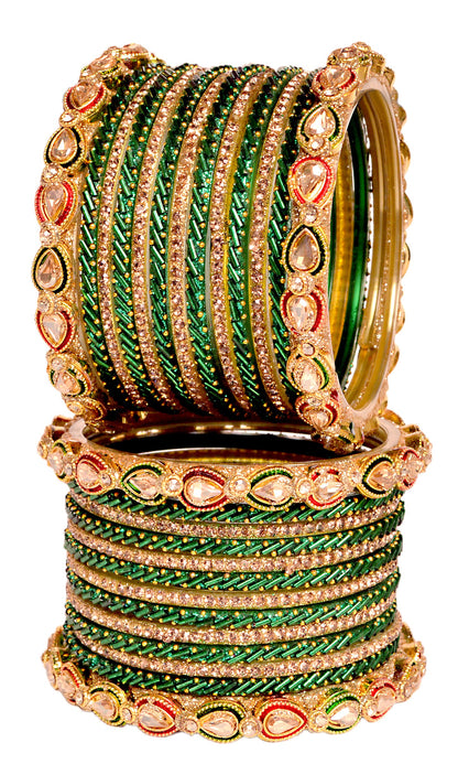 Swara Creations Red Maroon Green Glass Bangles Kada set for women (SKU298)