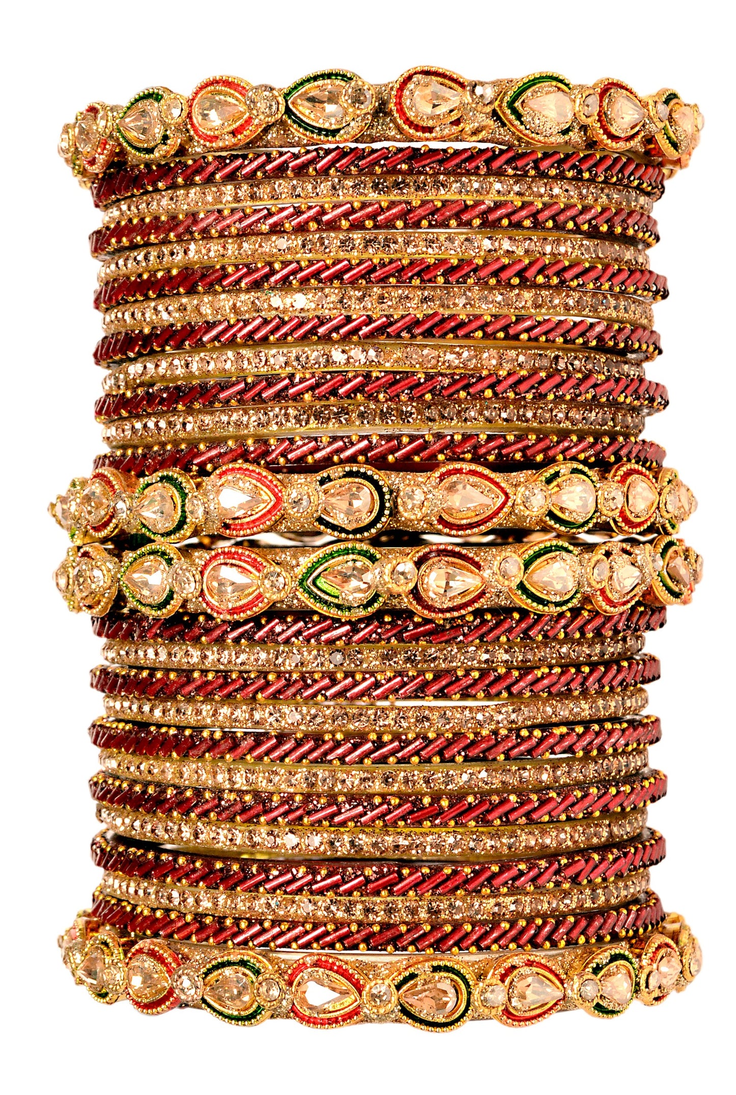 Swara Creations Red Maroon Green Glass Bangles Kada set for women (SKU298)