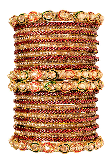 Swara Creations Red Maroon Green Glass Bangles Kada set for women (SKU298)