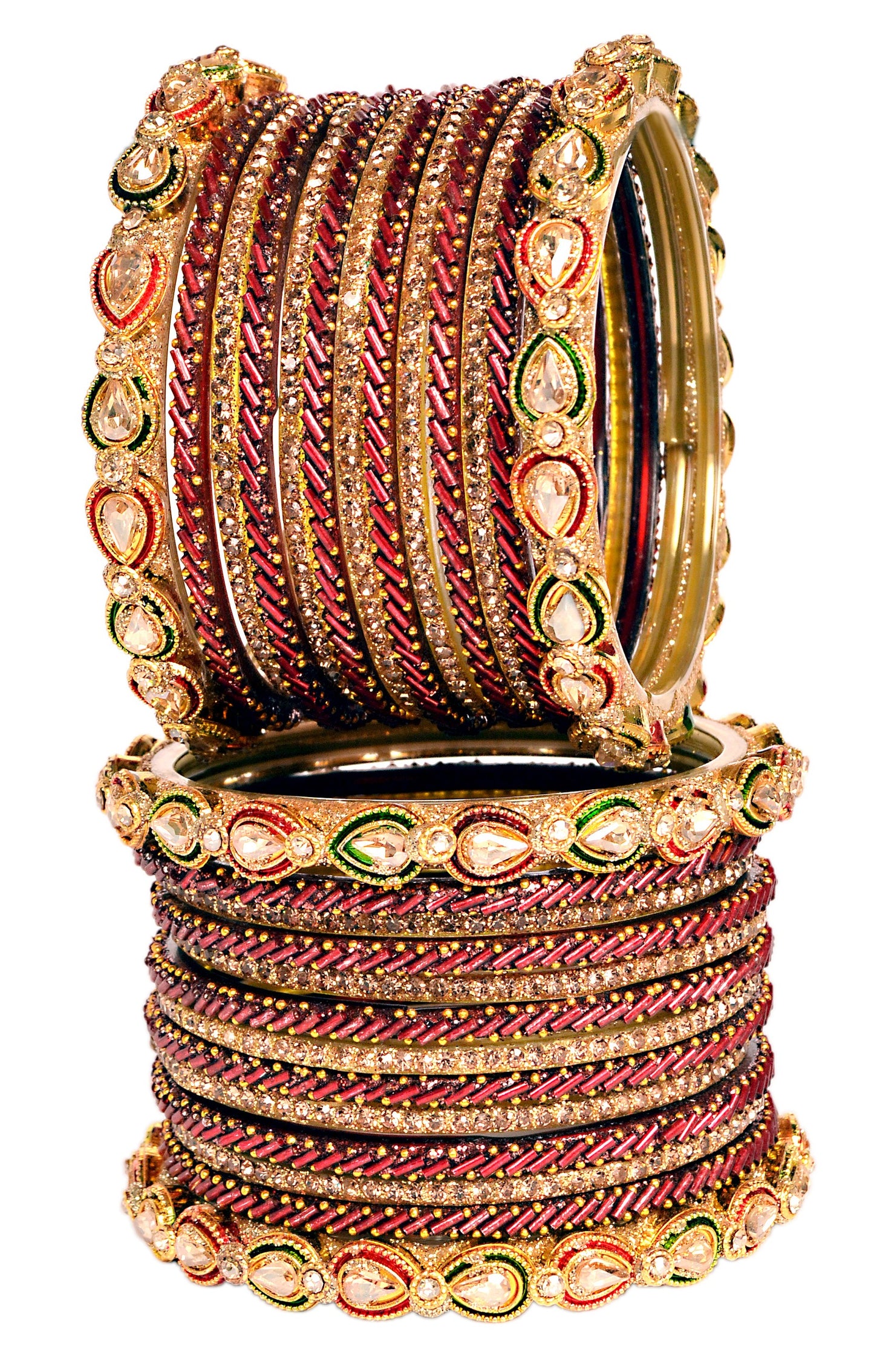 Swara Creations Red Maroon Green Glass Bangles Kada set for women (SKU298)