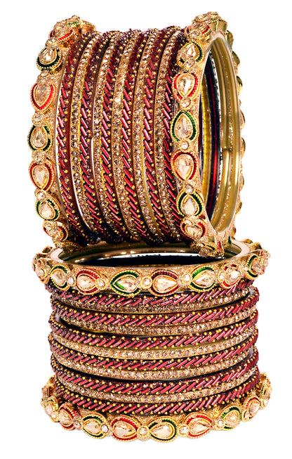 Swara Creations Red Maroon Green Glass Bangles Kada set for women (SKU298)