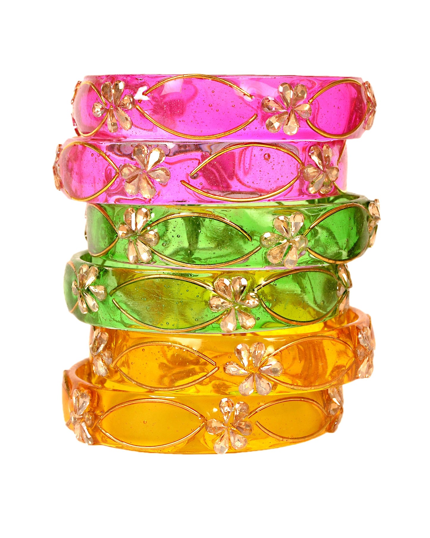 Swara Creations Crystal Bangles for Women/Flower Design Kada Set (SKU295)