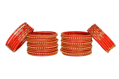 Thread Stonework Multicolor Glass Bangles set