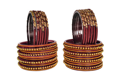 Thread Stonework Multicolor Glass Bangles set