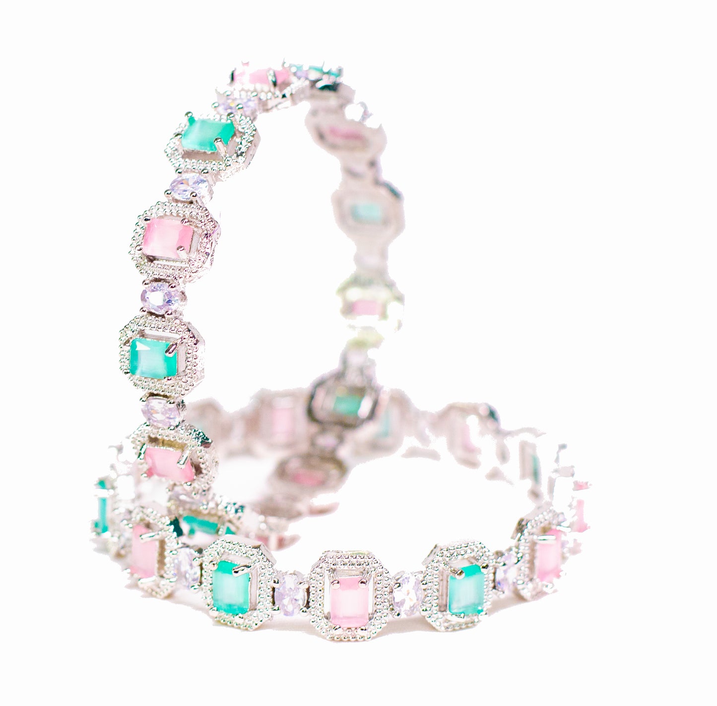 Stone Work Plated Silver Metal Bangle Set