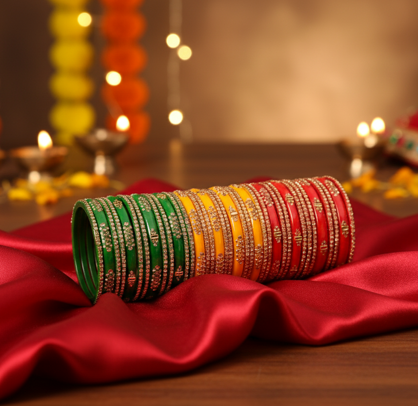 Zircon Multicolor  Glass Bangles Set(SKU276)