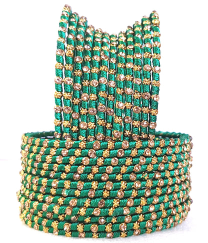 Multicolor Silk Thread Metal Bangle Set