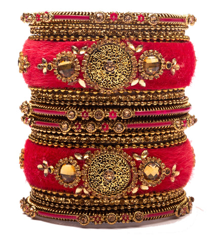 Swara Creations Traditional Metal Velvet Chuda Set Sku 126 (17 Pieces)