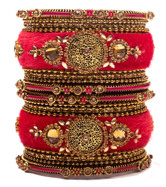 Swara Creations Traditional Metal Velvet Chuda Set Sku 126 (17 Pieces)