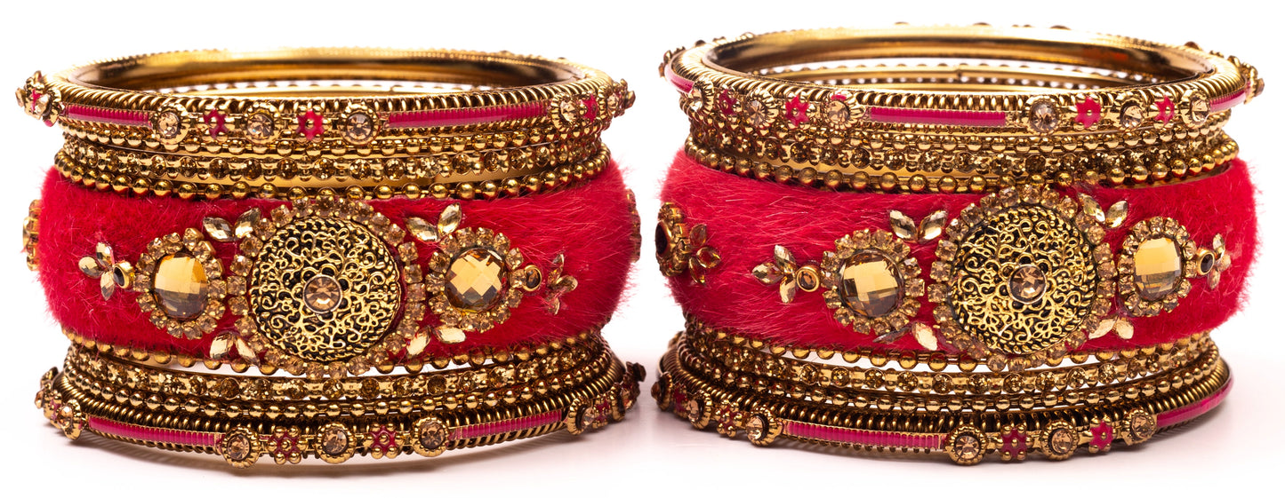 Swara Creations Traditional Metal Velvet Chuda Set Sku 126 (17 Pieces)