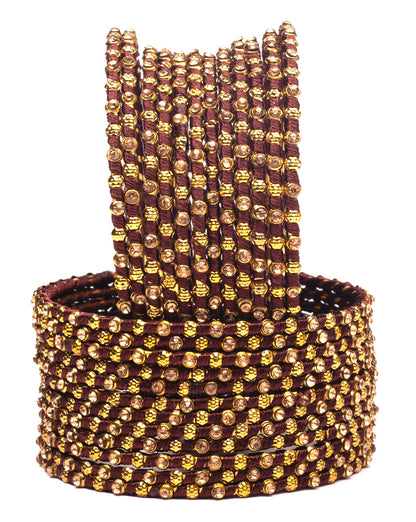 Multicolor Silk Thread Metal Bangle Set