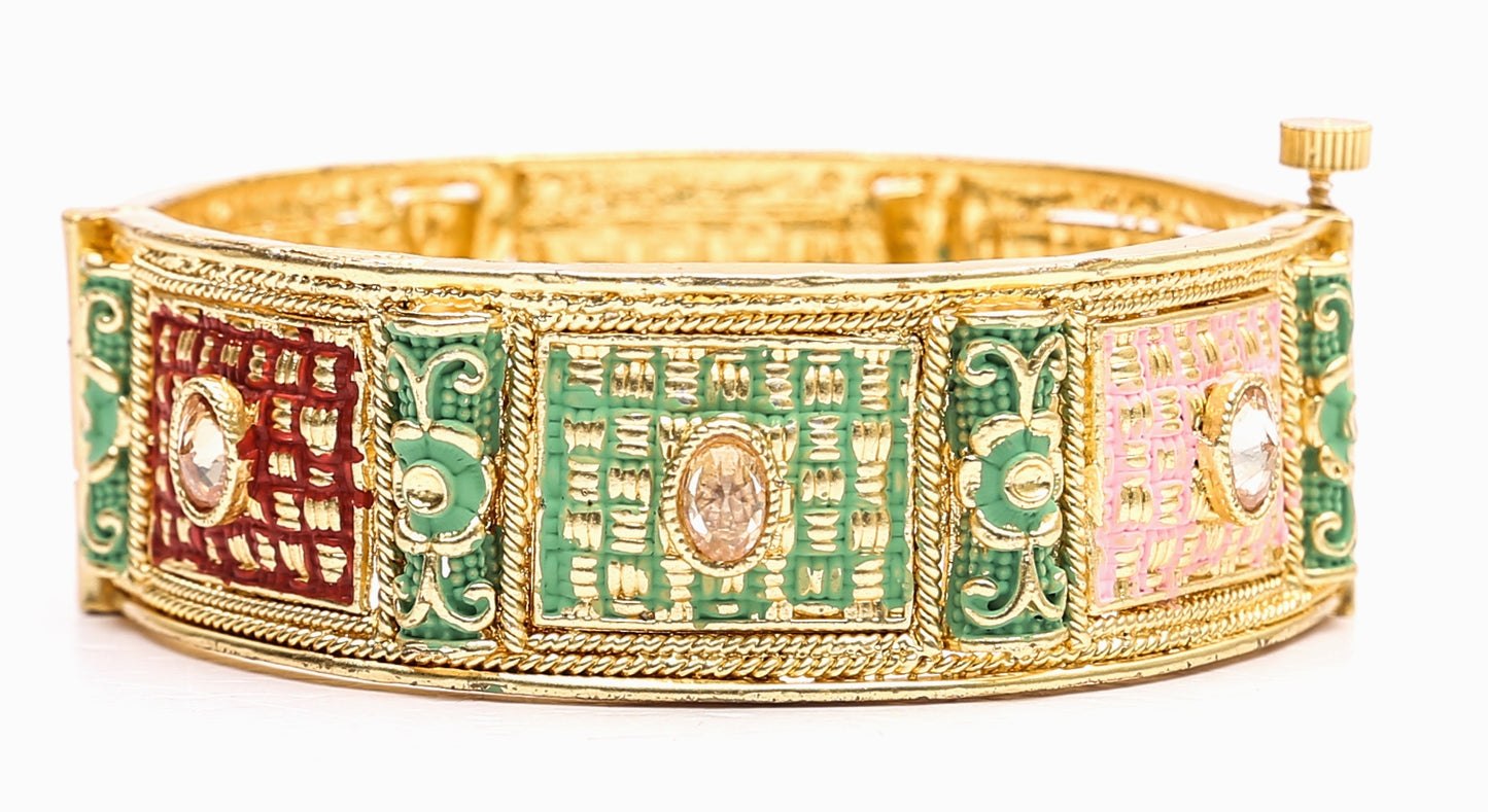 Swara Creations Brass Kada Bracelet with Mint Polish Work for Women and Girls (1 Pc)